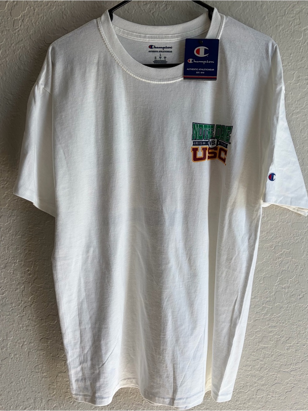 Champion Notre Dame vs. USC 2019 Football T-Shirt - Men’s Large White